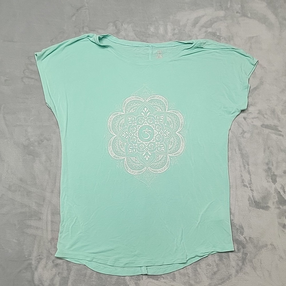 Gaiam Shirt Womens Large Green Mandala Om Graphic Yoga Athleisure Short Sleeve